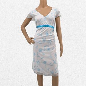 Vintage y2k Taboo Midi Dress White Blue Faux Wrap Glitter Floral Fairy Size XL